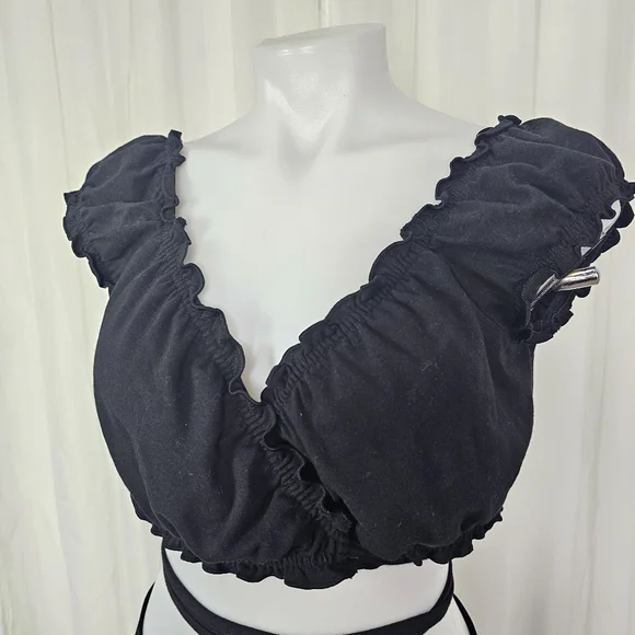 Garage Black Cotton Crop Wrap Top Tie Waist Baddie Vibes XL - Picture 3 of 9